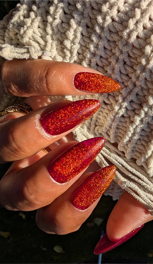 Amber Harvest -  Dark Red and Orange Cat-Eye Fall False Press-On Nail Extensions 10pcs