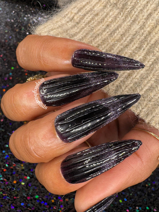 Amethyst Noir - Dark Purple Cat-Eye French Tip Press-On Nail Extensions 10pcs
