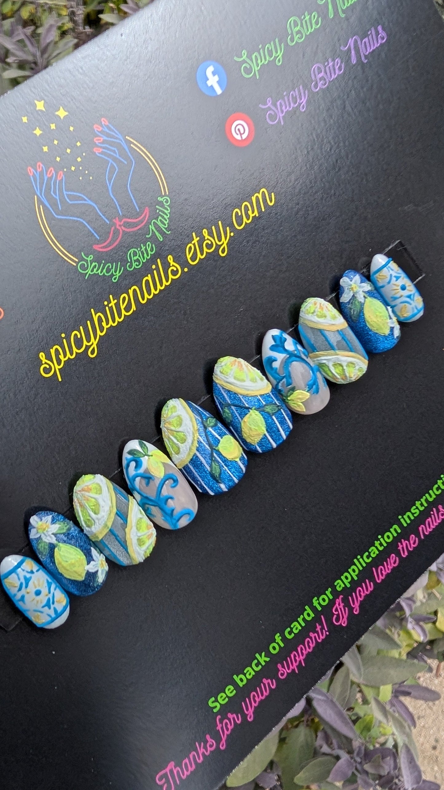 Limoncello -  Lemon Cat-Eye Striped Italian Amalfi Tile Inspired False Press-On Nail Extensions 10pcs
