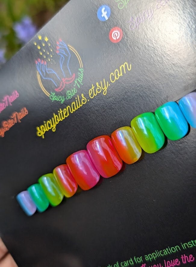 Rainbow Brite - Rainbow Ombre Chrome Glazed False Press-On Nail Extensions 10pcs