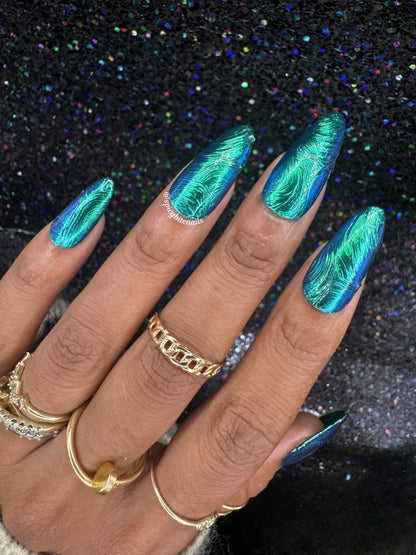Tideglass - Textured Blue-Green Multi-shift Chrome Press-On Nail Extensions 10pcs