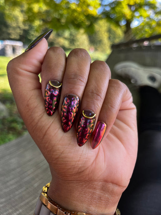 Leopard at the Disco - Black and White Leopard Color Changing Sunset Chrome False Press-On Nail Extensions 10pcs