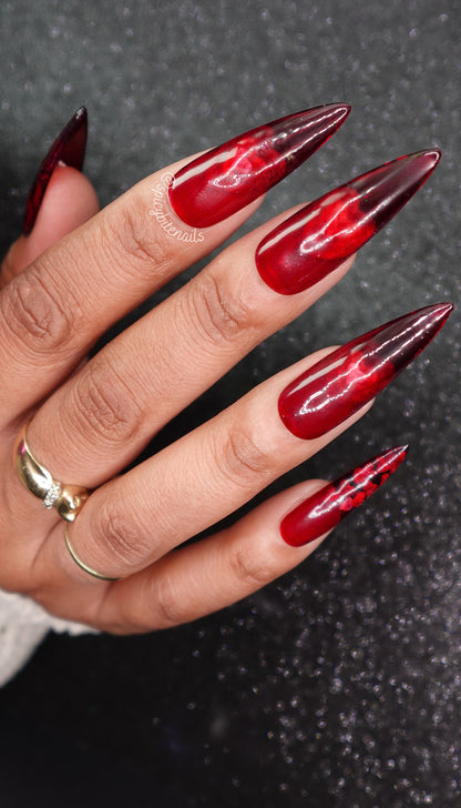 Hidden Hearts - Red Sheer Cat-Eye Heart Valentine's Day False Press-On Nail Extensions 10pcs