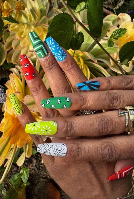 Bold Type - Graphic Abstract Rainbow Matte Press-On Nail Extensions 10pcs