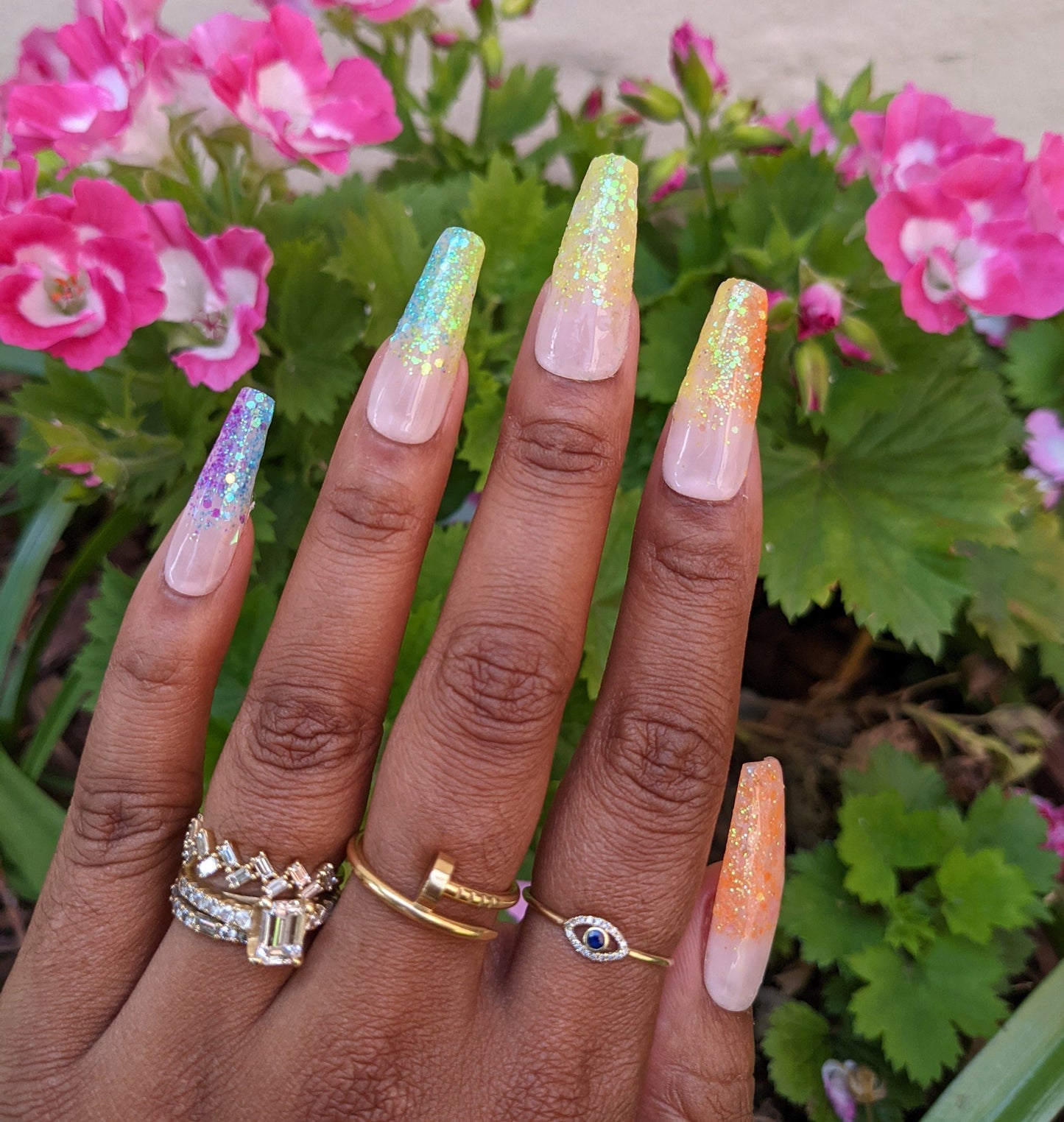 Kaleidoscope - Rainbow Glitter Ombre False Press-On Nail Extensions 10pcs