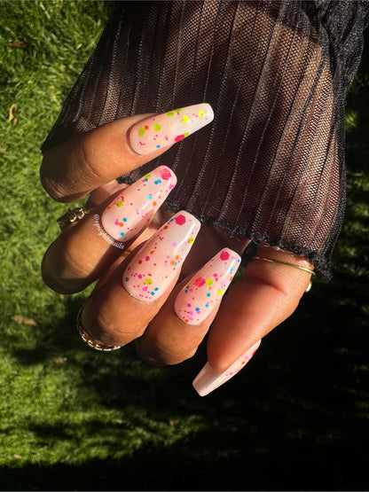 Funfetti -  Baby Pink Neon Glitter False Press-On Nail Extensions 10pcs