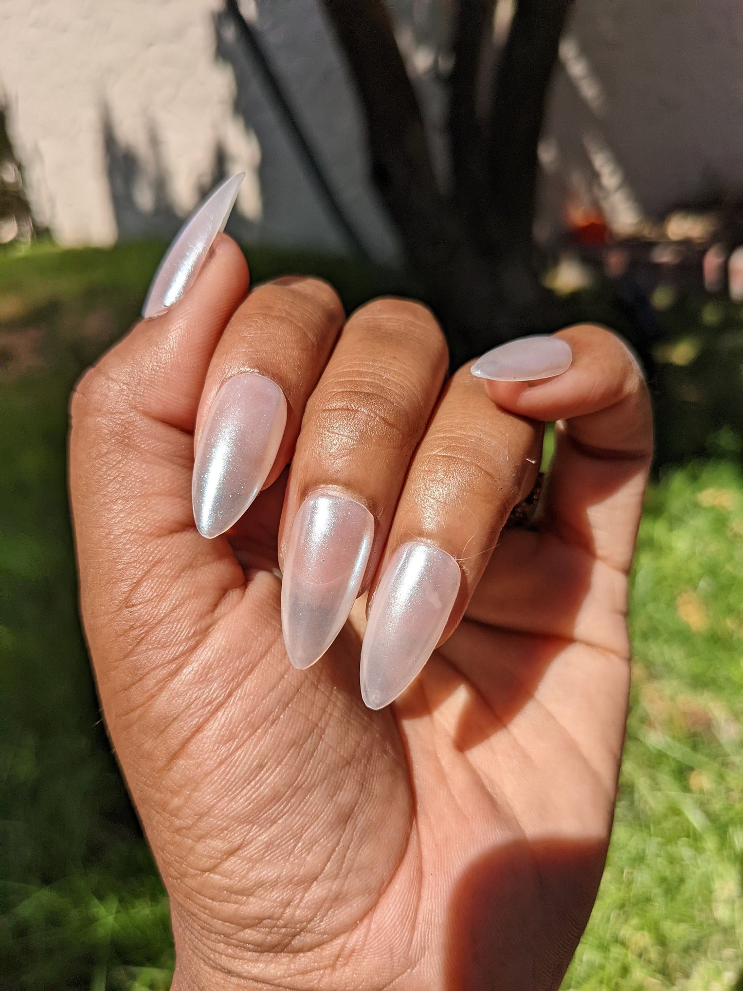 Glazed Donut Nails - White Pearl Chrome False Press-On Nail Extensions 10pcs