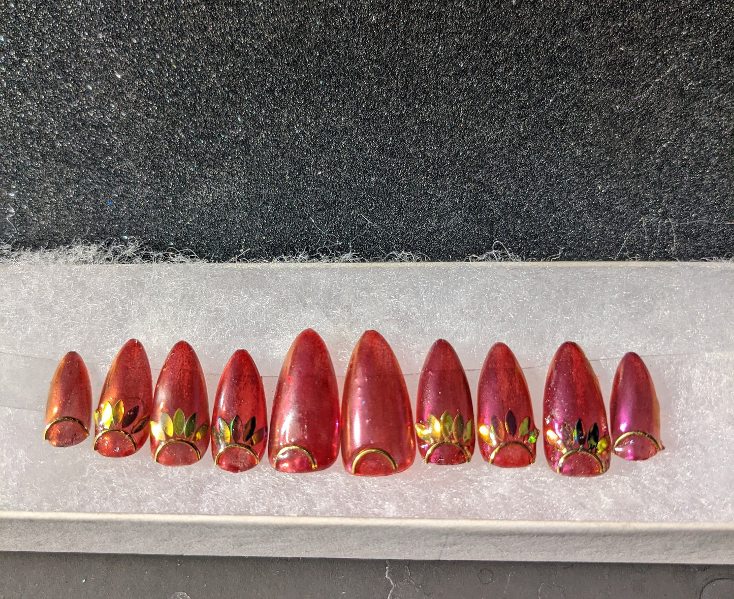 Fall Princess - Sheer Red and Gold Leaf False Press-On Nail Extensions 10pcs