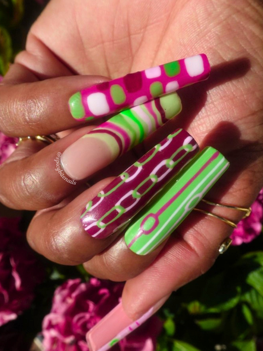 A/S/L? - Pink and Green Y2K Press-On Nail Extensions 10pcs