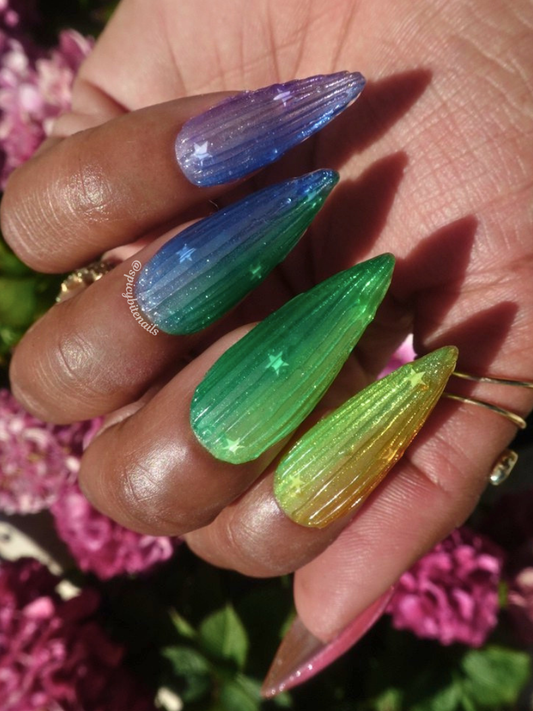 Baccarat Prism - Rainbow Cat-Eye Fluted Glass Textured Press-On Nail Extensions 10pcs