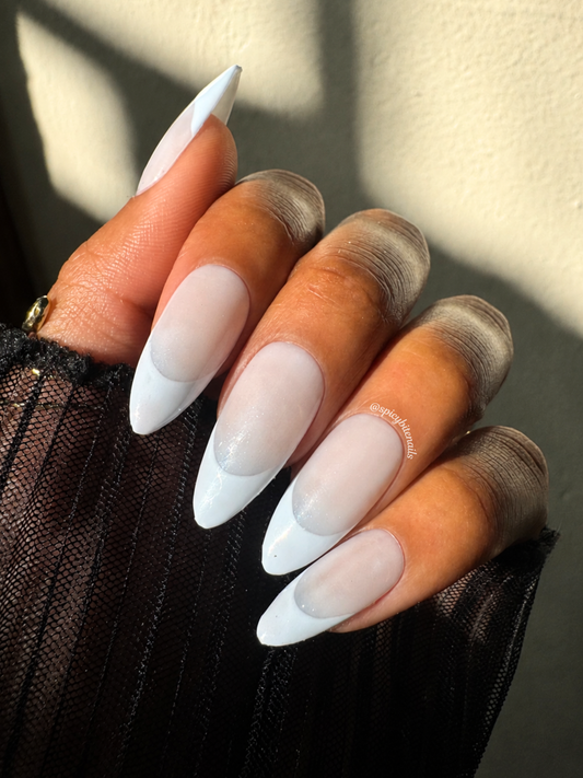 Blueberry Cream - Light Blue Monochromatic French Tip Press-On Nail Extensions 10pcs
