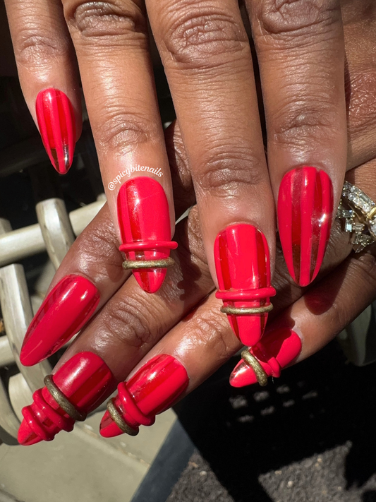 Heatwave - Bright Red Striped Press-On Nail Extensions 10pcs