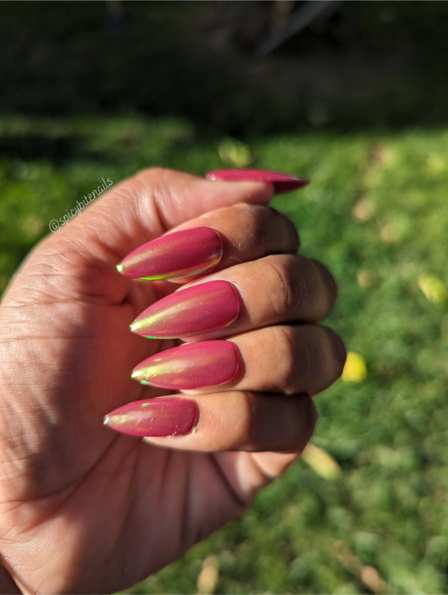 Cranberry Glazed Donut Nails - Red Pearl Chrome False Press-On Nail Extensions 10pcs