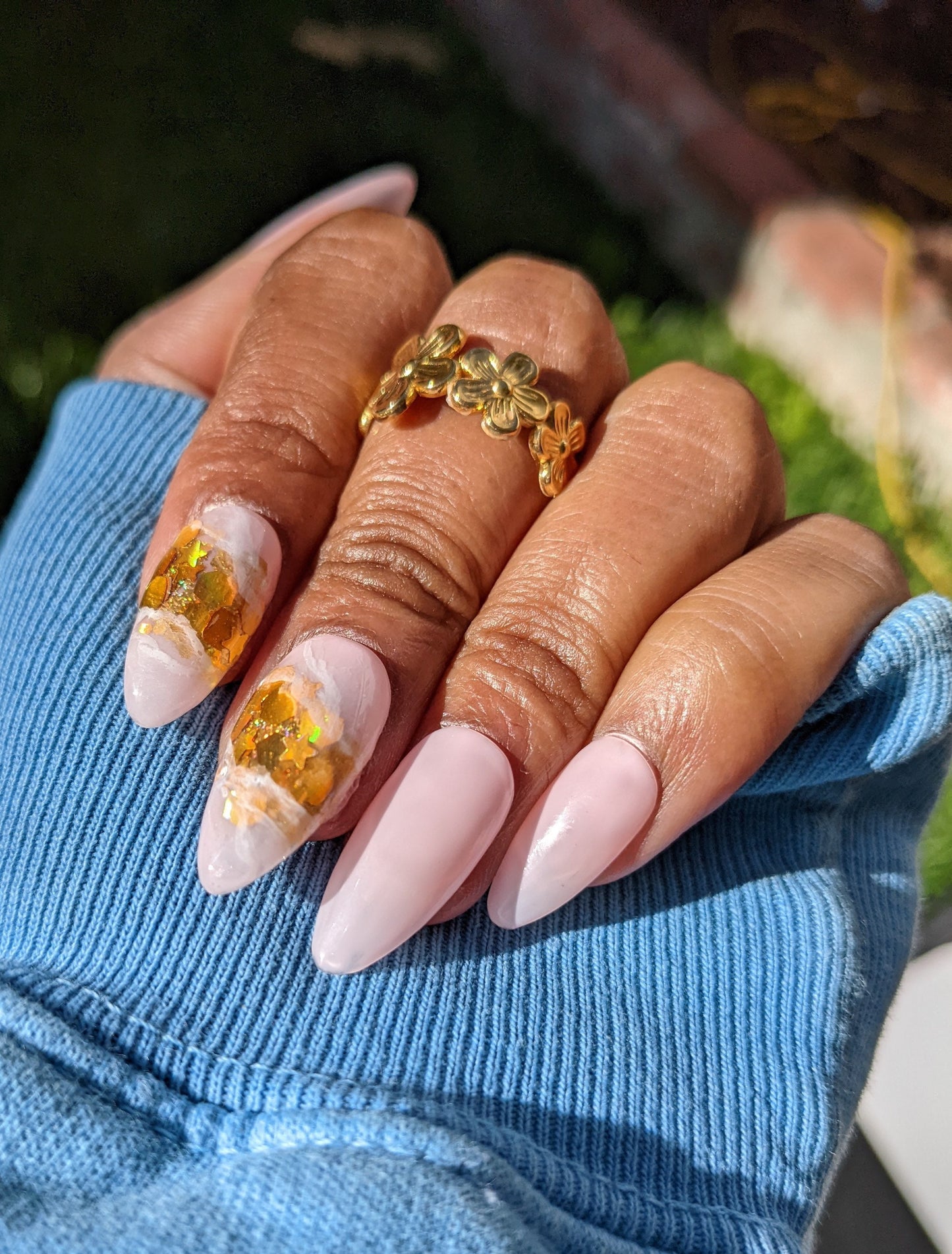 Pretty in Pink - Classy rose quartz geode False Press-On Nail Extensions 10pcs