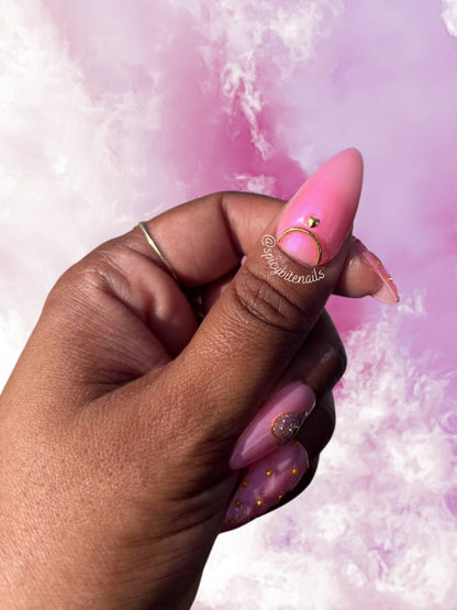 Pink Coco - Quilted Iridescent Pink Heart Coquette False Press-On Nail Extensions 10pcs
