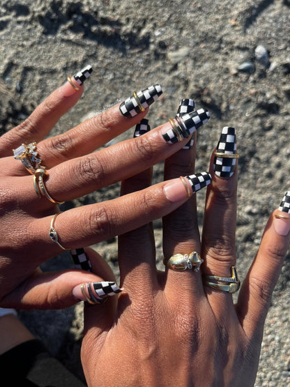 Check Mate -  Black and White 3D Checkerboard False Press-On Nail Extensions 10pcs
