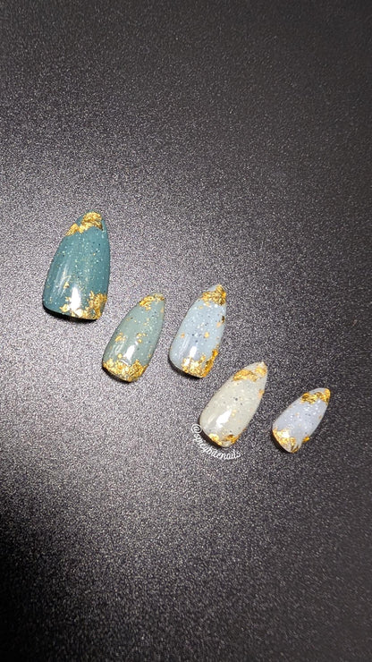 Clean Slate -  Speckled Sage and Gold Ombré Gradient False Press-On Nail Extensions 10pcs