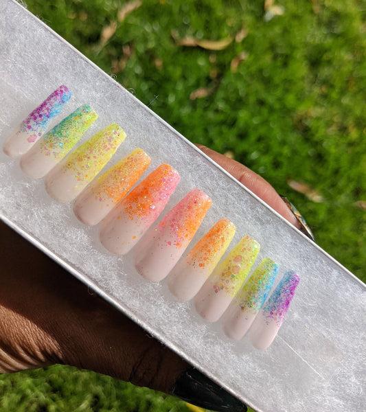 Kaleidoscope - Rainbow Glitter Ombre False Press-On Nail Extensions 10pcs