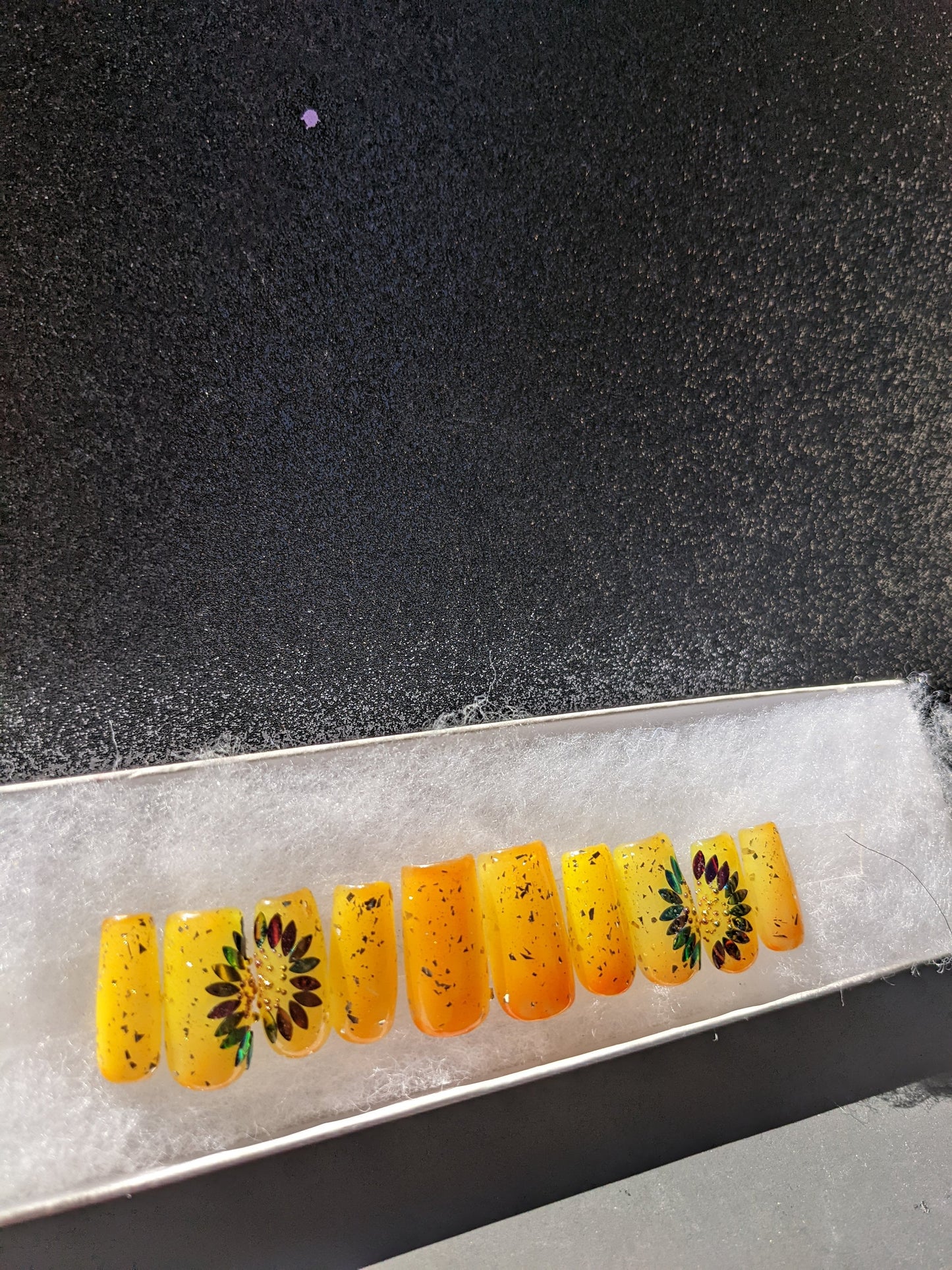 Sunflower Harvest - Color Changing Orange to Yellow Sunflower False Press-On Nail Extensions 10pcs