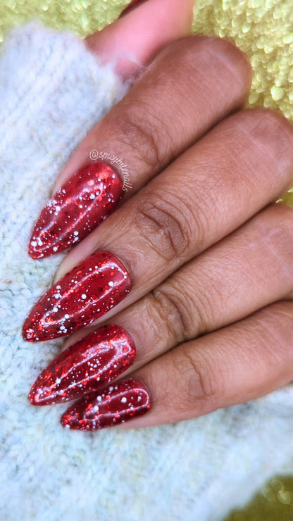 Santa Baby - Red and White Glitter Christmas False Press-On Nail Extensions 10pcs
