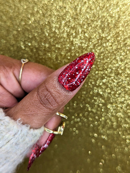 Santa Baby - Red and White Glitter Christmas False Press-On Nail Extensions 10pcs