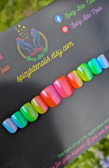 Rainbow Brite - Rainbow Ombre Chrome Glazed False Press-On Nail Extensions 10pcs