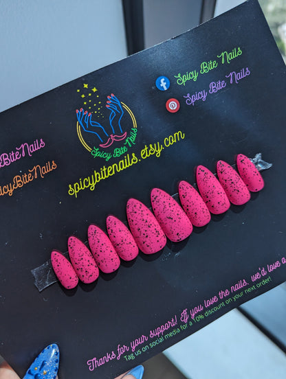 Pink Shock - Matte Speckled Neon Pink Press-On Nail Extensions 10pcs