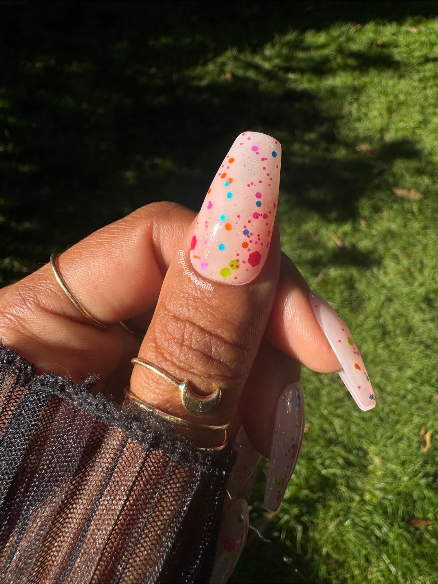 Funfetti -  Baby Pink Neon Glitter False Press-On Nail Extensions 10pcs