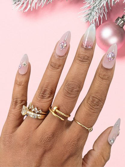 Pink for Christmas - Pink Glitter Nuance Christmas Ornament Press-On Nail Extensions 10pcs
