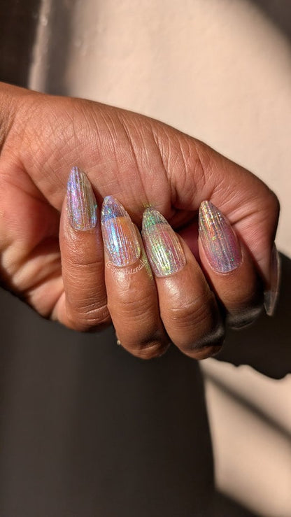 Fairy Wings -  3D Rainbow Fluted Glass Transparent Holographic False Press-On Nail Extensions 10pcs