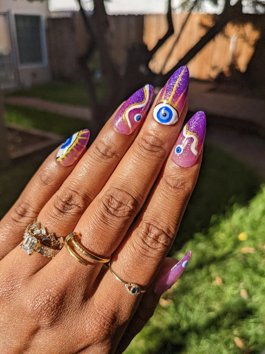 All Seeing Eye - Color Changing Purple to Pink Glitter Evil Eye False Press-On Nail Extensions 10pcs