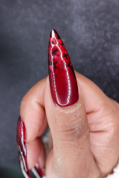 Hidden Hearts - Red Sheer Cat-Eye Heart Valentine's Day False Press-On Nail Extensions 10pcs