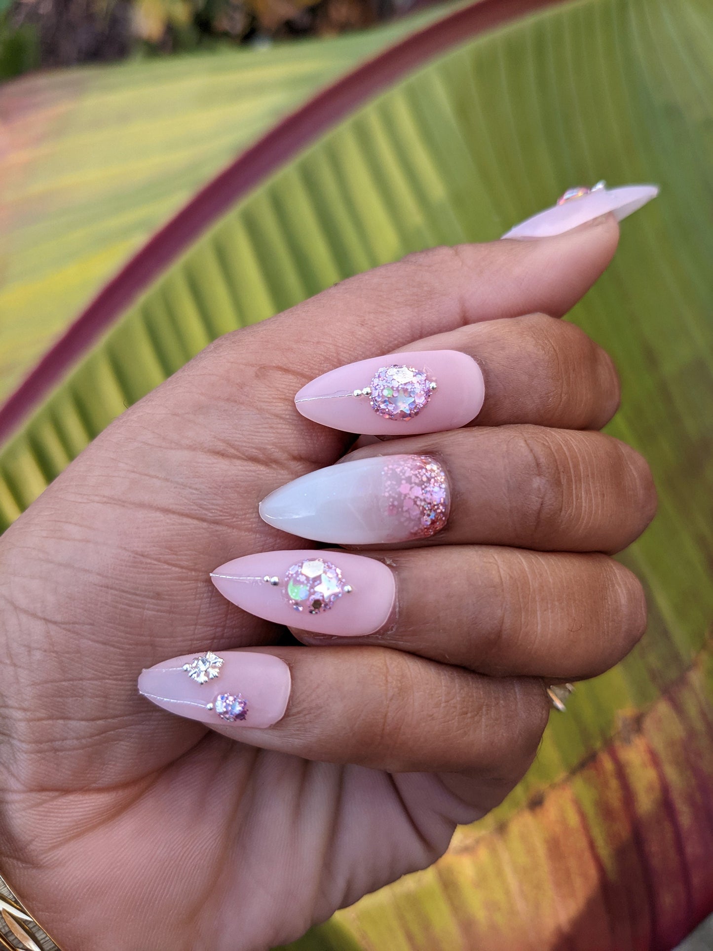 Pink for Christmas - Pink Glitter Nuance Christmas Ornament Press-On Nail Extensions 10pcs