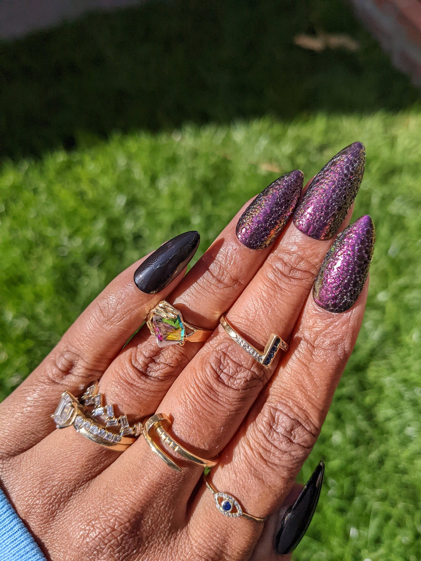 Khaleesi - Dragon scale chrome bubble False Press-On Nail Extensions 10pcs