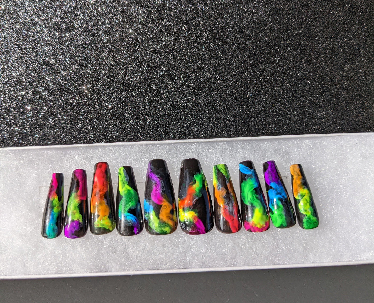 Smoker’s Delight - Neon and black smoke False Press-On Nail Extensions 10pcs