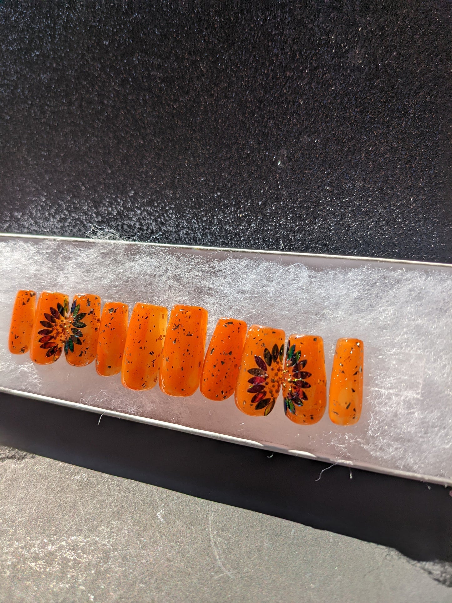Sunflower Harvest - Color Changing Orange to Yellow Sunflower False Press-On Nail Extensions 10pcs