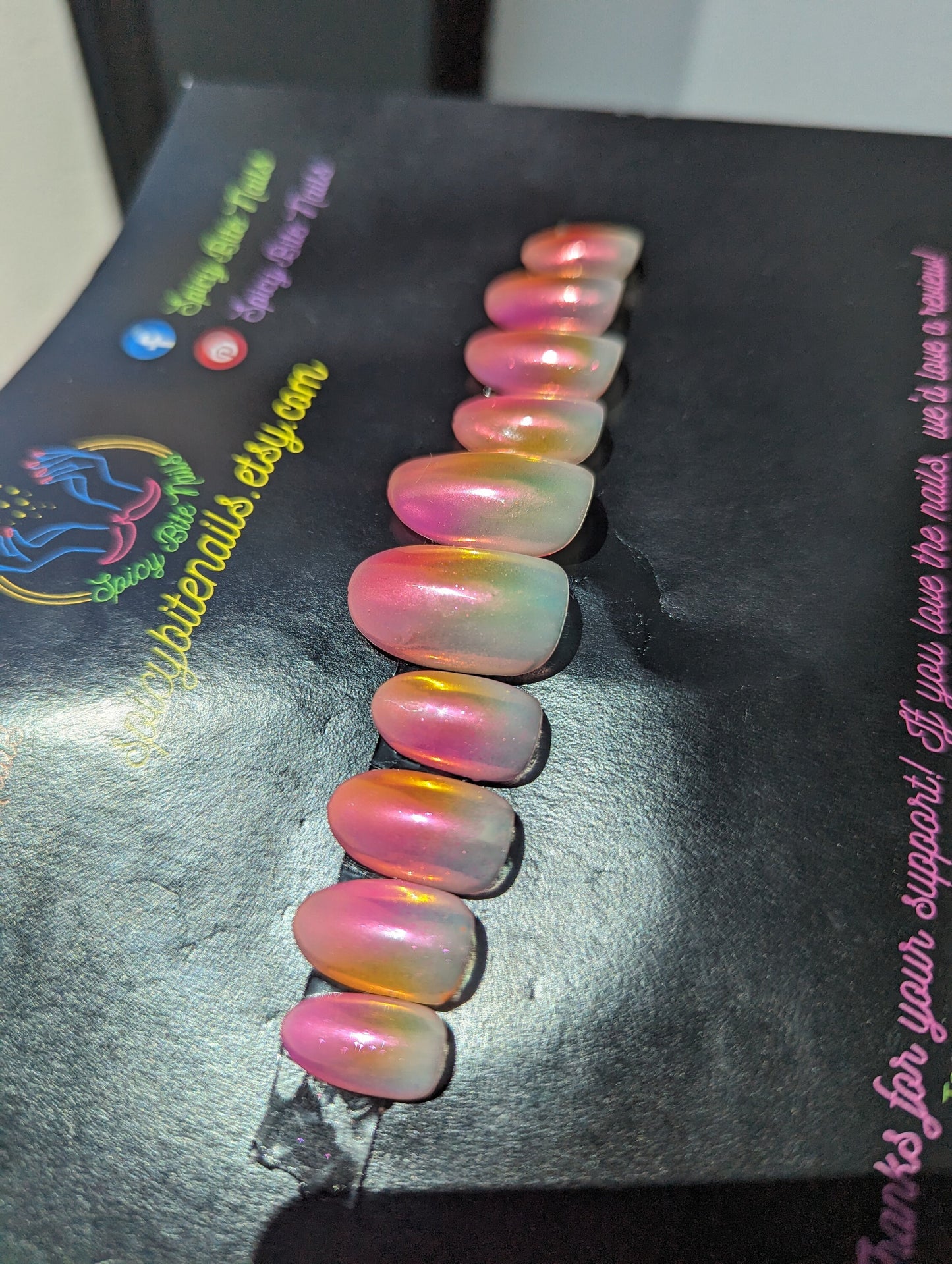 Rise and Shine - Pink and Orange Aura and Chrome Press-On Nail Extensions 10pcs