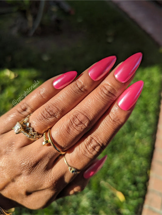 Raspberry Glazed Donut Nails - Dark Pink Pearl Chrome False Press-On Nail Extensions 10pcs