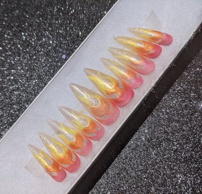 Hot Girl Summer - Color Changing ombré Flame False Press-On Nail Extensions 10pcs