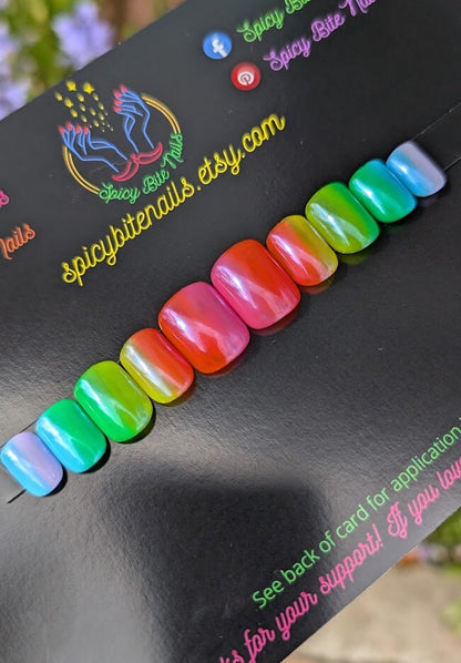 Rainbow Brite - Rainbow Ombre Chrome Glazed False Press-On Nail Extensions 10pcs