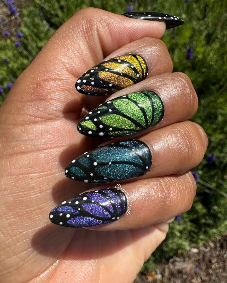 Wings 'n Things - Rainbow Cat-Eye Butterfly Wing False Press-On Nail Extensions 10pcs