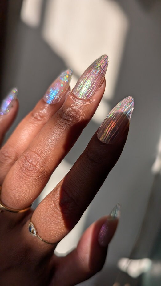 Fairy Wings -  3D Rainbow Fluted Glass Transparent Holographic False Press-On Nail Extensions 10pcs