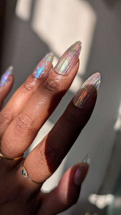 Fairy Wings -  3D Rainbow Fluted Glass Transparent Holographic False Press-On Nail Extensions 10pcs