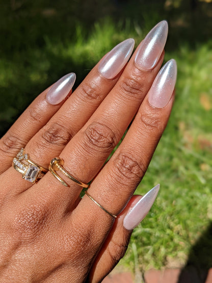Glazed Donut Nails - White Pearl Chrome False Press-On Nail Extensions 10pcs