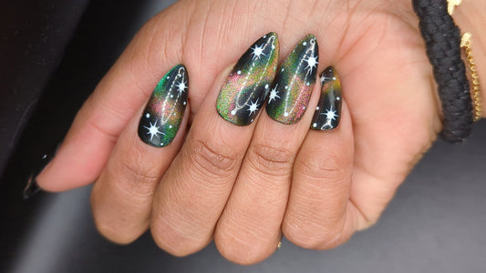 Stardust - Magnetic Rainbow Cat-Eye Galaxy Press-On Nail Extensions 10pcs