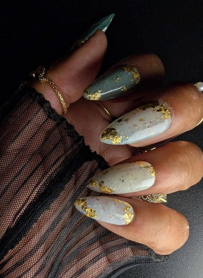 Clean Slate -  Speckled Sage and Gold Ombré Gradient False Press-On Nail Extensions 10pcs