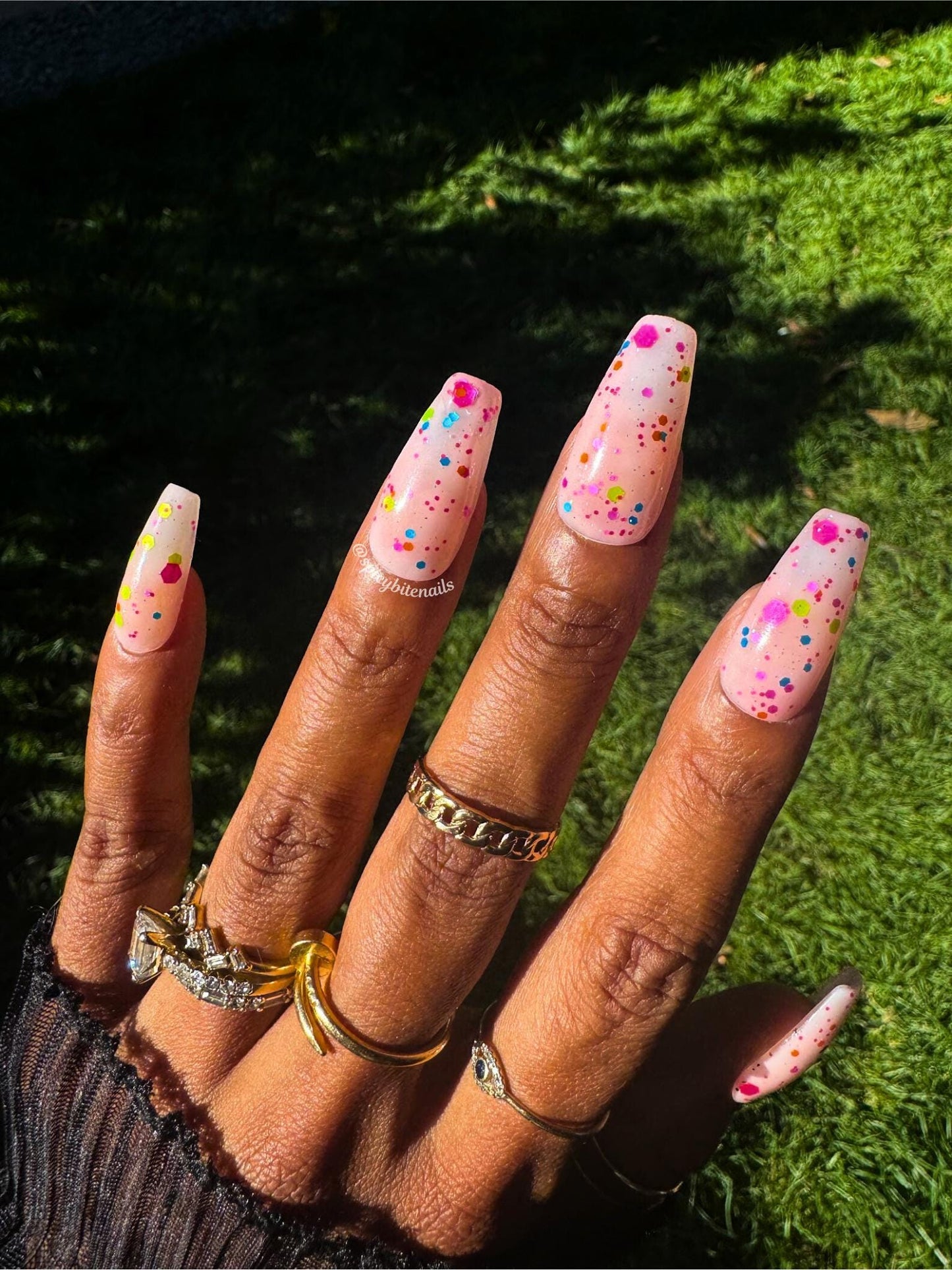 Funfetti -  Baby Pink Neon Glitter False Press-On Nail Extensions 10pcs