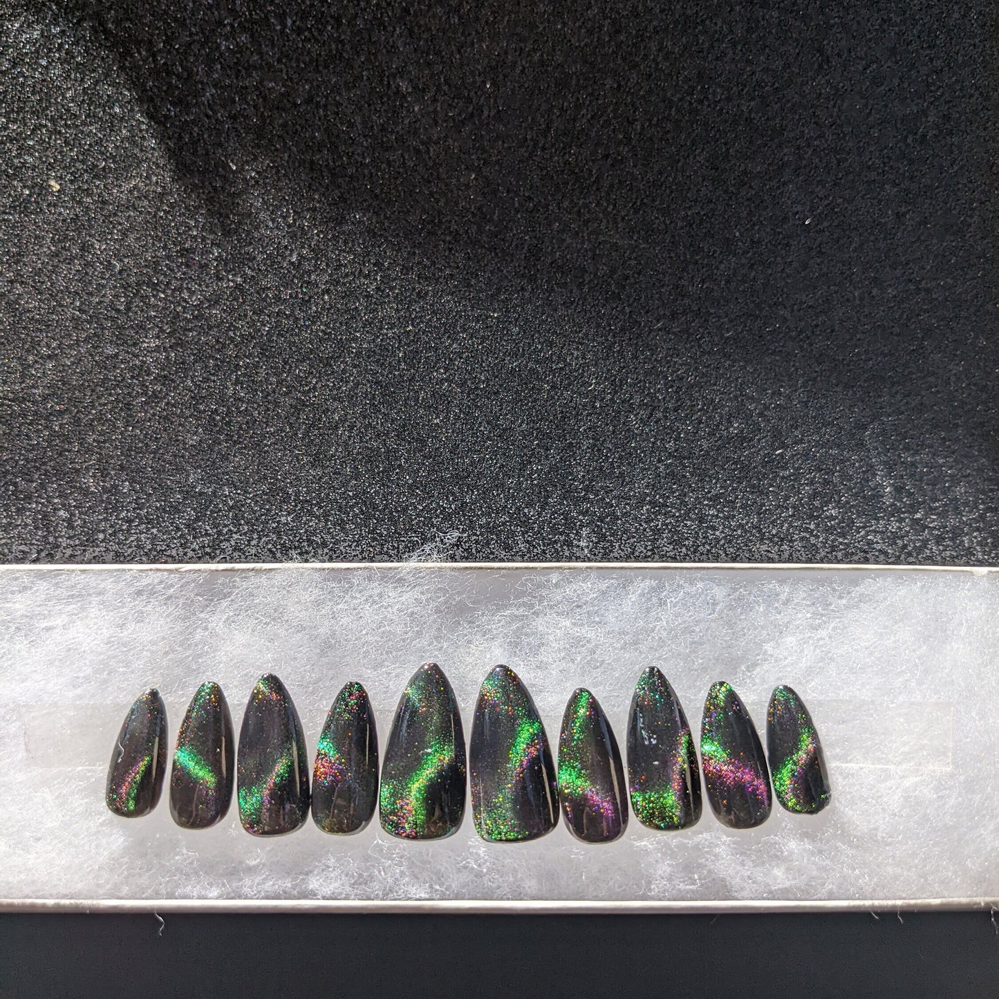 Dragon's Eye - Purple and Green Cat Eye False Press-On Nail Extensions 10pcs