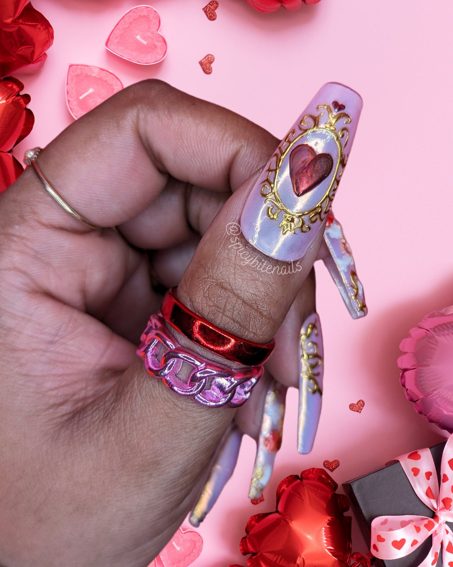 Cupid's Arrow - Pink Aurora Chrome Baroque Cupid Valentine's Day False Press-On Nail Extensions 10pcs