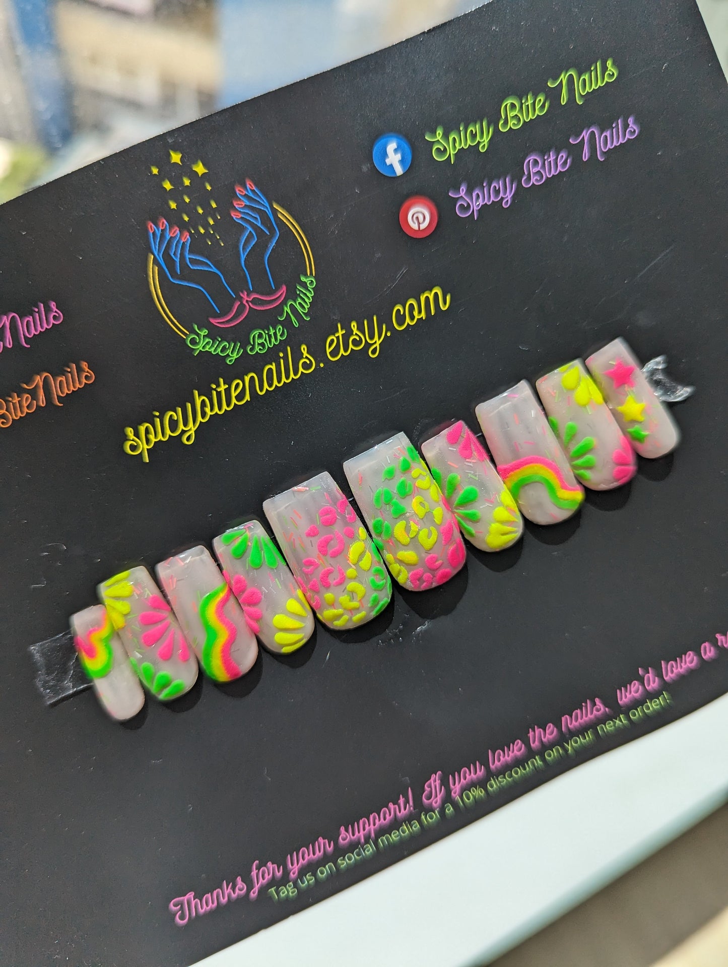 Life of the Party - Nude and Neon Rainbow Press-On Nail Extensions 10pcs